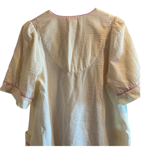 Vintage Style Seersucker Small Zip Robe Housecoat Floral Embroidery Yellow Pink - Picture 5 of 9